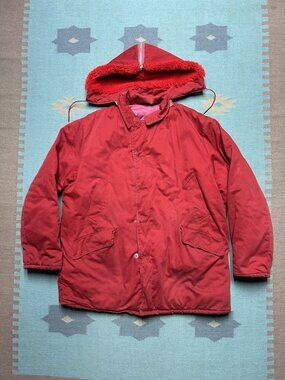 Vintage 1950s 60s quilt lined parka jacket expedition coat survival red large
